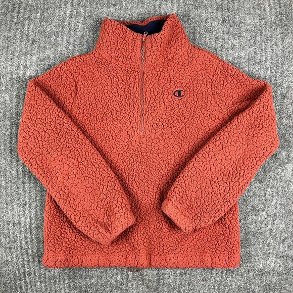 Champion Sherpa Fleece Pullover Womens Size M Red Quarter Zip Cozy Warm - Picture 1 of 7